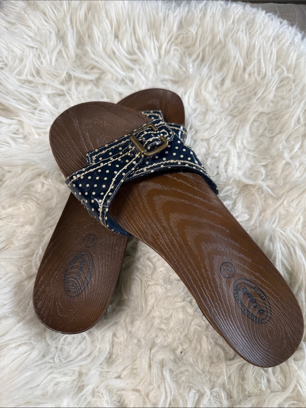 Dr Scholls Navy Polka Dot Retro Sandals 10